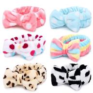 🎀 soft coral fleece spa headbands - 6 pack bow hair bands for women: perfect for facial makeup, shower, and washing face logo