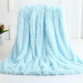 img 4 attached to 🔵 HTL YCHAOART Ultra Soft Fluffy Faux Fur Plush Blanket - Luxury Shaggy Blue Blanket, Cozy and Warm for All Seasons (63 x 79Inch)