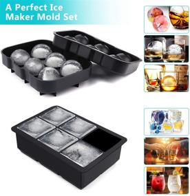 img 1 attached to 🧊 Reusable Silicone Ice Cube Trays Set of 2 - Large Ice Ball Maker and Square Flexible Molds for Cocktails, Whiskey, Juice, and Any Drinks - BPA Free