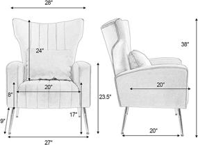 img 2 attached to WQSLHX Pink Velvet Accent Chair with Lumbar Pillow, High Back Armchair Mid Century Modern Vanity Chair for Bedroom with Armrest, Golden Metal Legs