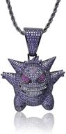 👾 sping jewelry gengar purple cubic zirconia hip hop pendant necklace: a must-have for fans - classic collection logo