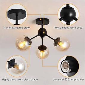 img 1 attached to 💡 Modern Black Semi Flush Mount Glass Chandelier - UOFUS 3-Light Ceiling Light Fixture for Farmhouse, Hallway, Kitchen, Living Room, Dining Room, Bedroom