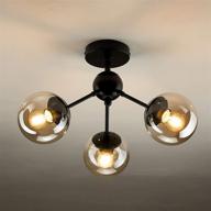 💡 modern black semi flush mount glass chandelier - uofus 3-light ceiling light fixture for farmhouse, hallway, kitchen, living room, dining room, bedroom logo