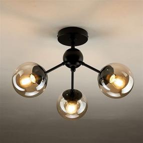 img 4 attached to 💡 Modern Black Semi Flush Mount Glass Chandelier - UOFUS 3-Light Ceiling Light Fixture for Farmhouse, Hallway, Kitchen, Living Room, Dining Room, Bedroom