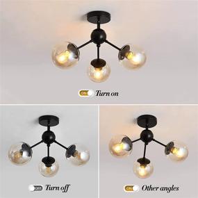 img 2 attached to 💡 Modern Black Semi Flush Mount Glass Chandelier - UOFUS 3-Light Ceiling Light Fixture for Farmhouse, Hallway, Kitchen, Living Room, Dining Room, Bedroom