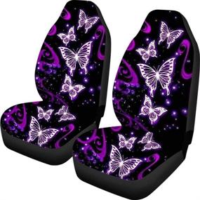 img 4 attached to WELLFLYHOM Set Of 2 Car Seat Covers Butterfly Floral Stretchy Carpet Universal Auto Front Seats Protector Fits For Car