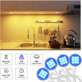 img 3 attached to 🌈 Enhanced Under Cabinet Lighting Kit: Dimmable Puck Light with Remote Control for Color Changing and Bright LEDs - 12V, 7.5W Plug-in Wired LED Lighting Kit for Cabinet, Counter, Closet, Shelf, Display Case