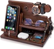 📱 wood phone docking station key holder stand watch organizer wallet men husband wife anniversary dad birthday nightstand purse father's day graduation male travel idea gadgets - teslyar ash logo