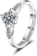 madeone adjustable four leaf single diamond wedding engagement ring 18k white gold plating, excellent cut cubic zirconia cz stone rings - christmas jewelry gifts for women, box packing logo