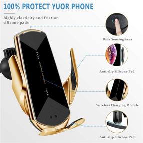 img 2 attached to 📲 15W Fast Charging Wireless Car Charger with Touch Sensing & Auto-Clamping for iPhone SE/11/11 Pro, Samsung Galaxy S20 S10 Note10/9 - Air Vent Clip Car Phone Mount (Q1-Gold)