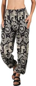 img 4 attached to Joob Joob Women's Flowy Boho 🐘 Pants: Comfy and Casual Elephant Pajama Lounge