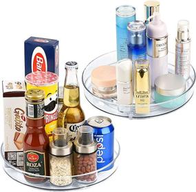 img 4 attached to Empaxum 2 Pack Lazy Susan Cabinet Organizer: Clear Plastic Turntable Rotating Spice Rack and Makeup Organizers for Kitchen and Bathroom