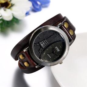 img 3 attached to ⌚ JewelryWe Men's Vintage Leather Quartz Watch with Eiffel Tower Design - Perfect Xmas Gift!