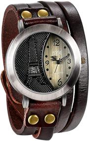 img 4 attached to ⌚ JewelryWe Men's Vintage Leather Quartz Watch with Eiffel Tower Design - Perfect Xmas Gift!