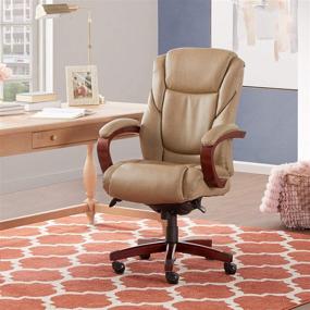 img 3 attached to 🪑 La-Z-Boy Miramar Executive Office Chair - Memory Foam Cushions, Brown Wooden Arms and Base, Taupe Color