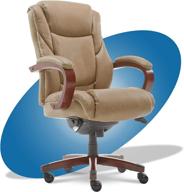 🪑 la-z-boy miramar executive office chair - memory foam cushions, brown wooden arms and base, taupe color logo