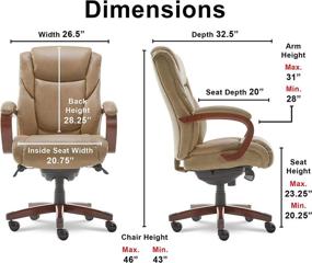 img 2 attached to 🪑 La-Z-Boy Miramar Executive Office Chair - Memory Foam Cushions, Brown Wooden Arms and Base, Taupe Color