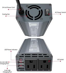 img 1 attached to 🚗 Высокопроизводительный серый автомобильный инвертор: лучший автомобильный инвертор мощностью 300 Вт от BESTEK с двойным USB адаптером для автомобиля - преобразует постоянный ток 12 В в переменный ток 110 В