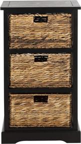 img 3 attached to 🏺 Safavieh American Homes Collection Halle Distressed Black Side Table with 3 Wicker Basket Storage