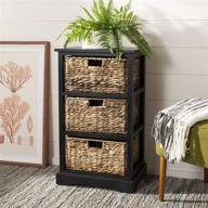 🏺 safavieh american homes collection halle distressed black side table with 3 wicker basket storage logo