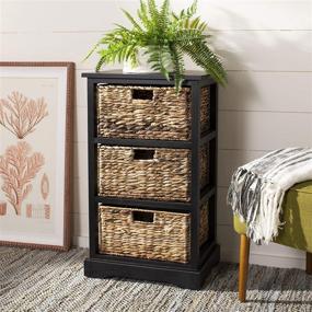 img 4 attached to 🏺 Safavieh American Homes Collection Halle Distressed Black Side Table with 3 Wicker Basket Storage