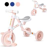 🚲 kids tricycle for ages 1-4 years - toddler baby balance bike - folding trike for boys and girls - adjustable seat - convertible rear wheels - removable pedals (pink) logo