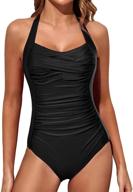 👙 tempt me women tummy control vintage halter one piece swimsuit: ruched padded bathing suits to flatter your figure logo