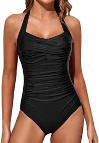 img 4 attached to 👙 Tempt Me Women Tummy Control Vintage Halter One Piece Swimsuit: Ruched Padded Bathing Suits to Flatter Your Figure