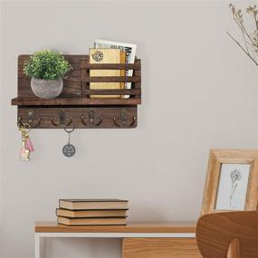 img 2 attached to 🔑 Versatile Wall-Mounted Wooden Key Holder Mail Sorter and Organizer with Floating Shelf