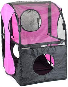 img 3 attached to Portable Cat Condos: Foldable Compound House Playpen Enclosures + Cage Bed with Wheels, Tent Toys for Indoor/Outdoor Kittens to Rest and Play