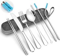 🍴 portable stainless steel travel utensils set with case - reusable silverware for camping, hiking & traveling logo