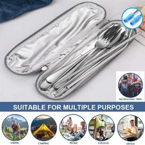 img 2 attached to 🍴 Portable Stainless Steel Travel Utensils Set with Case - Reusable Silverware for Camping, Hiking & Traveling