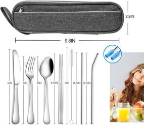 img 3 attached to 🍴 Portable Stainless Steel Travel Utensils Set with Case - Reusable Silverware for Camping, Hiking & Traveling