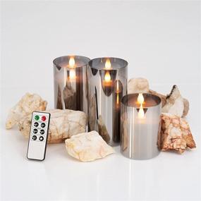 img 3 attached to 🕯️ WYZworks Flameless Candles - Set of 3, LED Metallic Mirrored Tinted Grey Glass, Flickering, Dimmable, with Remote Control