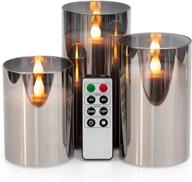 🕯️ wyzworks flameless candles - set of 3, led metallic mirrored tinted grey glass, flickering, dimmable, with remote control логотип