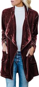 img 4 attached to 👚 SEMATOMALA Women's Velvet Blazer Jacket Suit with Pockets - Long Sleeve Open Front Cardigan Coat for Outerwear