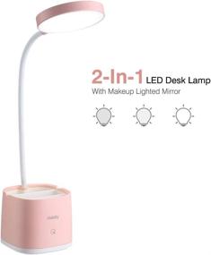 img 3 attached to Miady 2-Pack LED Desk Lamp with Pen & Phone Holder, Makeup Mirror, Battery Operated Adjustable Desk Lamp, Portable Reading Table Lamp for Kids (White+Pink)