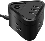 black powerport cube with usb: compact small power strip with 3 outlets and 3 usb ports, portable design, 5.5 ft extension cord, ideal for cruise travel, desktop use and child safety logo