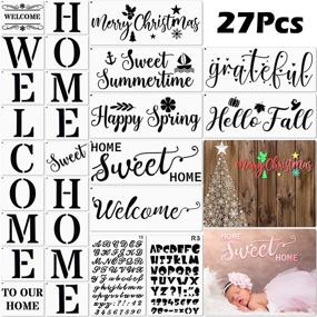 img 4 attached to 🎄 Set of 27 Christmas Stencils for Wood Painting - Welcome Home, Sweet Summer Time, Happy Spring, and More! Reusable Templates for Beautiful Seasonal Wood Signs