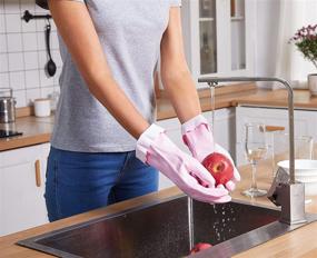 img 2 attached to 🧤 Non-Slip PVC Kitchen Gloves with Flocked Lining - Latex Free, Reusable Household Cleaning Gloves, 2 Pairs