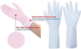 img 3 attached to 🧤 Non-Slip PVC Kitchen Gloves with Flocked Lining - Latex Free, Reusable Household Cleaning Gloves, 2 Pairs