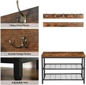 img 1 attached to 🎯 HOOBRO Coat Rack Shoe Bench Set with Coat Hooks, Entryway Organizer, Industrial Design, Easy Assembly, Rustic Brown and Black BF07MT01