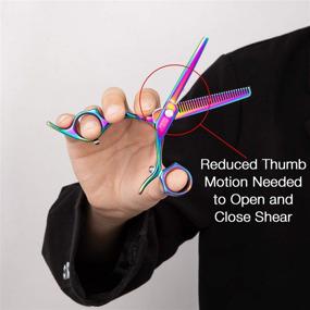 img 1 attached to 🌈 Rainbow Titanium Coated 5.5" Swivel Thumb Hair Thinning Scissors – Texurizing Blending Shear for Barber Haircutting and Salon Haircut, Japanese 440C Steel, Cutting Ratio 25%-30% with Jewelled Dial