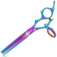 🌈 rainbow titanium coated 5.5" swivel thumb hair thinning scissors – texurizing blending shear for barber haircutting and salon haircut, japanese 440c steel, cutting ratio 25%-30% with jewelled dial logo