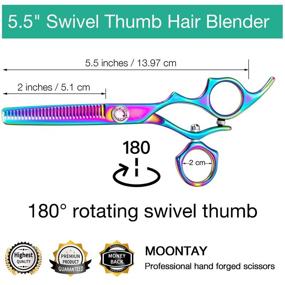 img 3 attached to 🌈 Rainbow Titanium Coated 5.5" Swivel Thumb Hair Thinning Scissors – Texurizing Blending Shear for Barber Haircutting and Salon Haircut, Japanese 440C Steel, Cutting Ratio 25%-30% with Jewelled Dial