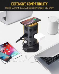 img 1 attached to 【6.5ft】SUPERDANNY Surge Protector Tower with 10W Wireless Charger: Power Strip Tower with 10 AC Outlets + 4 USB Slots and Extension Cord for Home, Office, Garage – Gold