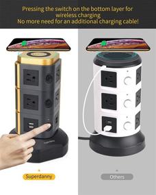 img 2 attached to 【6.5ft】SUPERDANNY Surge Protector Tower with 10W Wireless Charger: Power Strip Tower with 10 AC Outlets + 4 USB Slots and Extension Cord for Home, Office, Garage – Gold