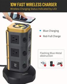 img 3 attached to 【6.5ft】SUPERDANNY Surge Protector Tower with 10W Wireless Charger: Power Strip Tower with 10 AC Outlets + 4 USB Slots and Extension Cord for Home, Office, Garage – Gold