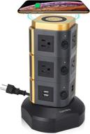 【6.5ft】superdanny surge protector tower with 10w wireless charger: power strip tower with 10 ac outlets + 4 usb slots and extension cord for home, office, garage – gold логотип