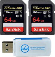 sandisk 64gb (двойной набор) карта памяти extreme pro (sdsdxxy-064g-gn4in) sdxc 4k v30 uhs-i с комплектом всего, кроме стромболи (tm) combo reader логотип